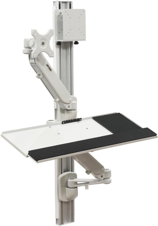 Displays2go Wall Mounted Computer Station, Monitor Mount, CPU Holder, Adjustable Arms (DWSSW01WT)