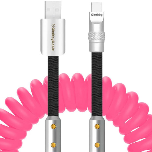chubbycable Colorblock Chubby - Spring Braided Silicone Charge Cable Coiled USB C Cable Fast Charging Type C Charger Cord for Car, Pink+Black, USB-A to Type-C, 2.29FT-3.6FT
