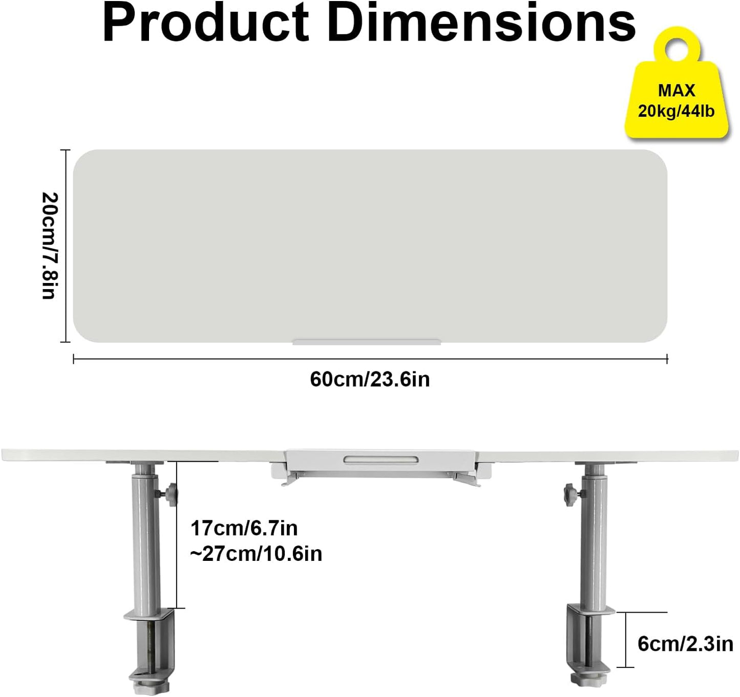 Clamp-On Monitor Stand Riser with Phone/Pad Holder, Height Adjustable from 6.7" to 10.7", Computer Desk Shelf for Laptop, PC, Home Office Workstation (White)