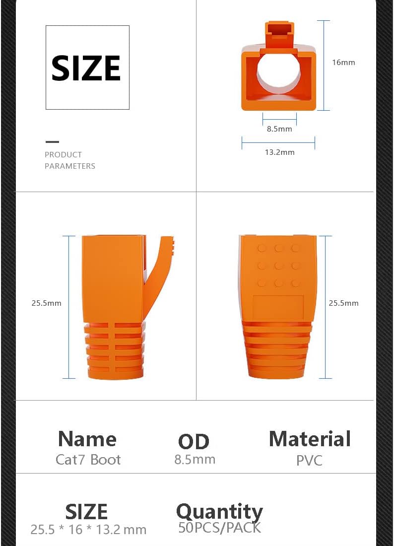 50 Pcs Cat7 Cat7A Cat8 Strain Relief Boot, RJ45 Plug Connector Cover Modular Network Plug Connector Cap Cable Connector Boots, Green