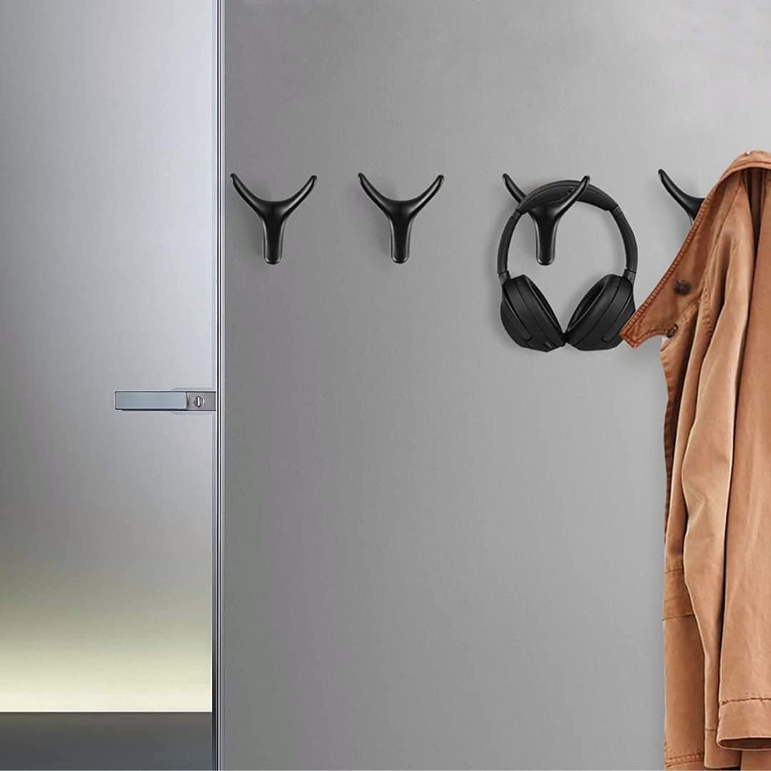 4 Packs Towel Hooks,Coat Hook Cow Head Wall Hooks, Metal Heavy Duty Wall Hooks for Hanging Coats, Hats, Bags, Kitchenware and Towels in Living Room, Kitchen, Bedroom and Bathroom (Black)