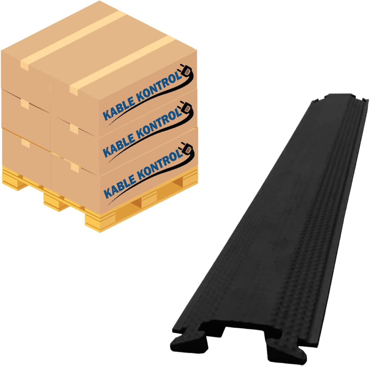 Kable Kontrol Drop Over Floor Cord Cover – 36” Inch Long 1 Channel Cable or Wire Protector – 60 Pcs Bulk Pack - Rubber Ramp for Indoor and Outdoor Use – Black