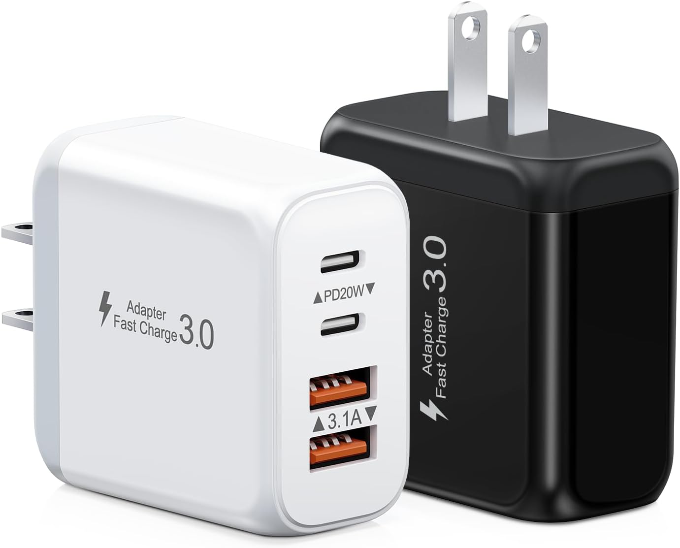 40W USB C Charger Block, 2 Pack 4-Ports Type C Fast Charging Cubes PD USBC Wall Plug+QC 3.0 USB A, Multiple USB C Charger for iPhone 16/15/14/13/12/11 Pro Max/XS, Samsung Galaxy, iPad, Tablet, Pixel