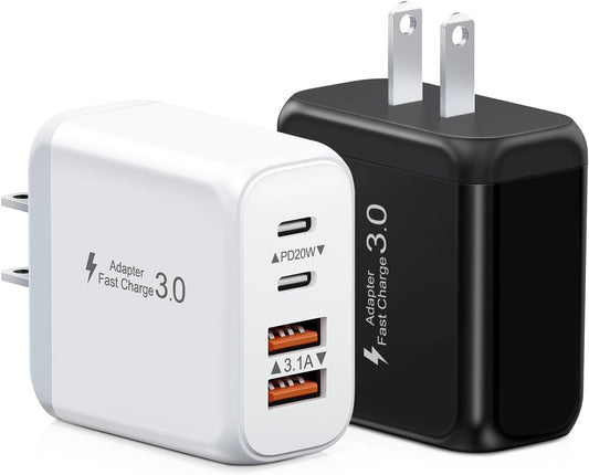 40W USB C Charger Block, 2 Pack 4-Ports Type C Fast Charging Cubes PD USBC Wall Plug+QC 3.0 USB A, Multiple USB C Charger for iPhone 16/15/14/13/12/11 Pro Max/XS, Samsung Galaxy, iPad, Tablet, Pixel