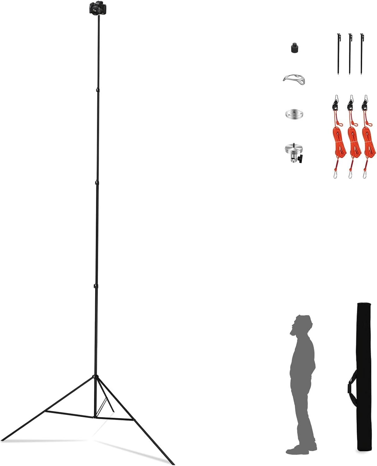 20FT/6M Tripod Stand - Heavy Duty Tripod Stand - Tall Tripods Air-Cushioned Telescoping Light Stand for Photography Overhead Shots, Sports(Aluminum Alloy)