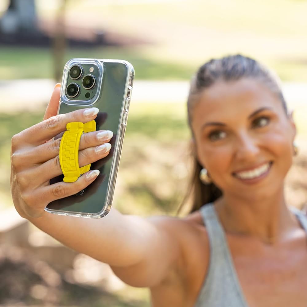 360 Rotating Phone Grip - Phone Holder for Hand - Phone Grips for Back of Phone & Pop Cell Phone Accessories for iPhone, Smartphones & Kindle Tablets (Yellow)