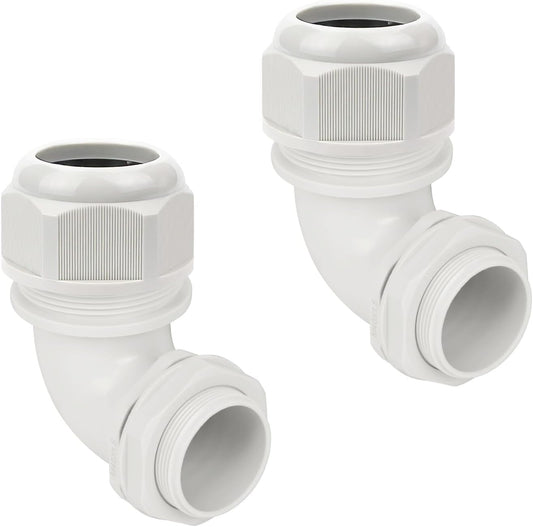 LeMotech M40 Cable Gland, 90 Degree Adjustable 26-33mm Cable Range Strain Relief, Cord Connectors Nylon Joints with Gaskets, 2 Pcs, Grey