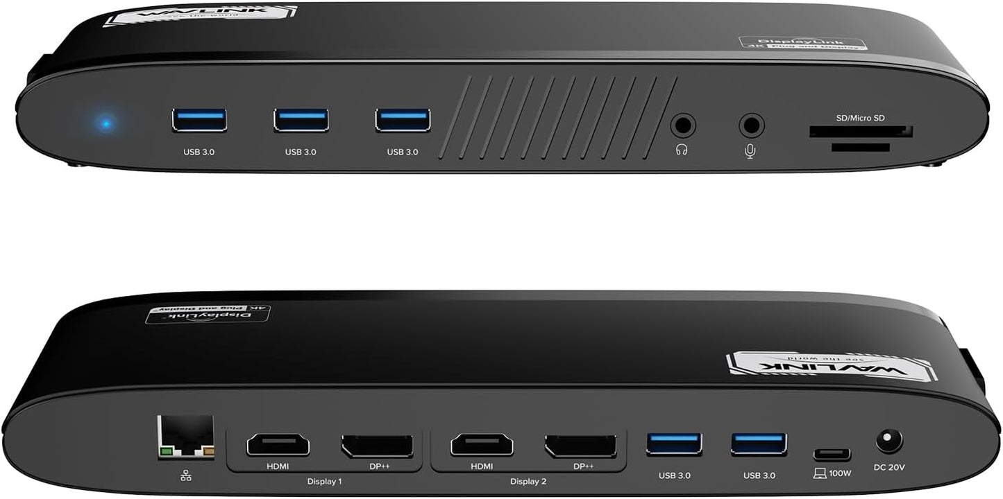 WAVLINK DisplayLink Docking Station Dual 5K, USB-C Dock for Mac M1/M2/M3/M4 & Windows, 14-in-1 with 100W Laptop Charging, 2 DP/2 HDMI 4K, SD/TF, 5 USB Ports, Ethernet, Audio