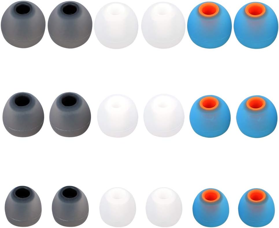 Brandless Earbud Tips Replacement - 9 Pairs SML, Blue, Black, White - Silicone & Plastic - Compatible with SENSO, TOZO, Sony & More