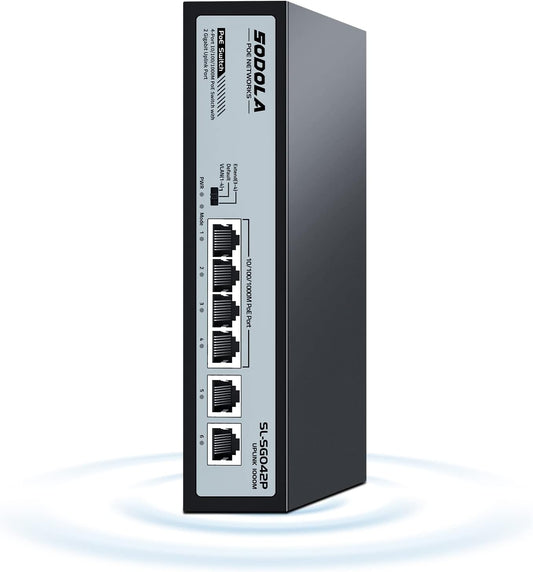 SODOLA 4 Port Gigabit PoE Switch with 2 Uplinks, AI Watchdog/Extend/Port Isolation, 802.3af/at,Plug & Play Unmanaged Network Switch