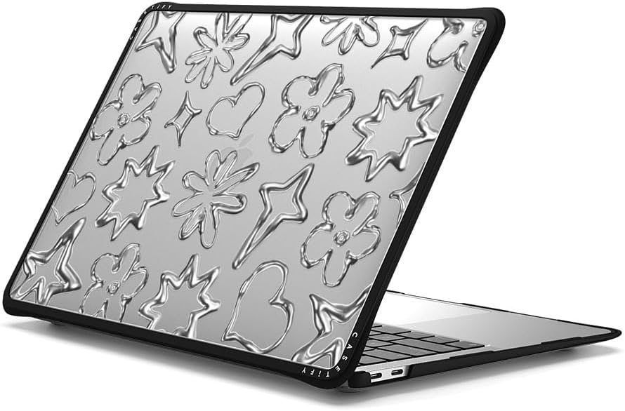 CASETiFY Impact MacBook Air 13" (M1/Intel) Case [Cushioned Impact Corners/Scratch-Resistant/Anti-Slip Grip] - Chrome Doodles - Clear Black