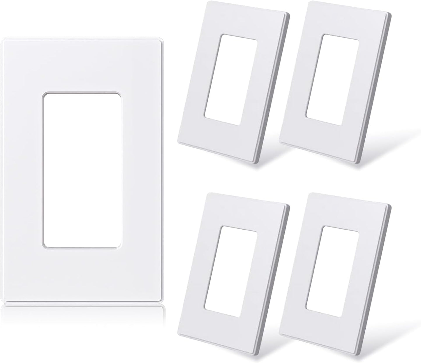 ELEGRP Matte White 1-Gang Screwless Decorative Wall Plates, Standard Size Unbreakable Thermoplastic Faceplate Cover for Decorator Receptacle Outlet Switch, UL Listed (5 Pack)
