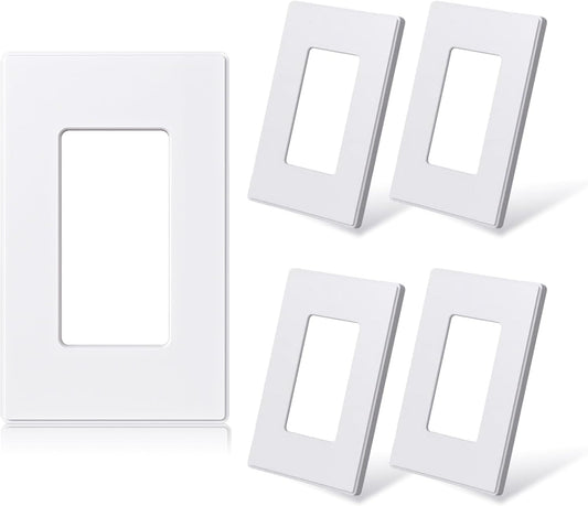 ELEGRP Matte White 1-Gang Screwless Decorative Wall Plates, Standard Size Unbreakable Thermoplastic Faceplate Cover for Decorator Receptacle Outlet Switch, UL Listed (5 Pack)