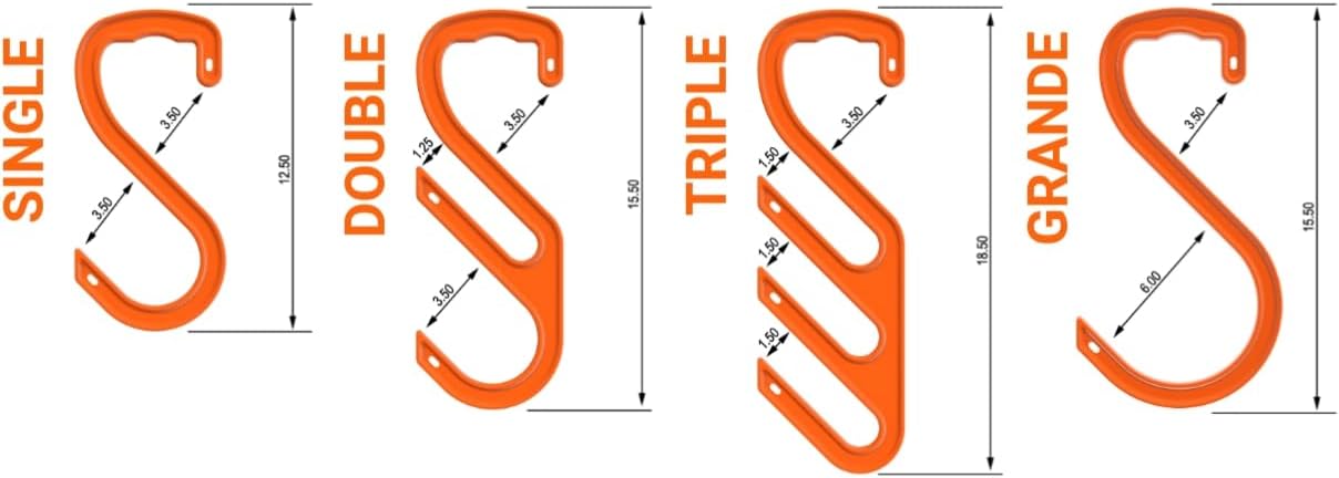 HIGH 5 Hook Double - Heavy Duty, Industrial Safety Hook for Hanging Cables, Cords, Hoses and Welding Leads. 250 lb Capacity (Box of 20)