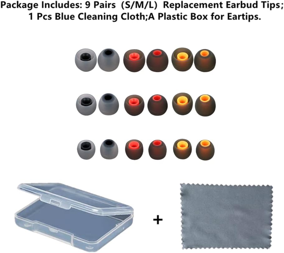 Earbud Silicone Ear Tips Earbuds Replacement Ear Tips Gels Bud for Popular in-Ear Headphones Other Inner Hole from 3.8mm - 5.1mm Earphones 9 Pairs S/M/L