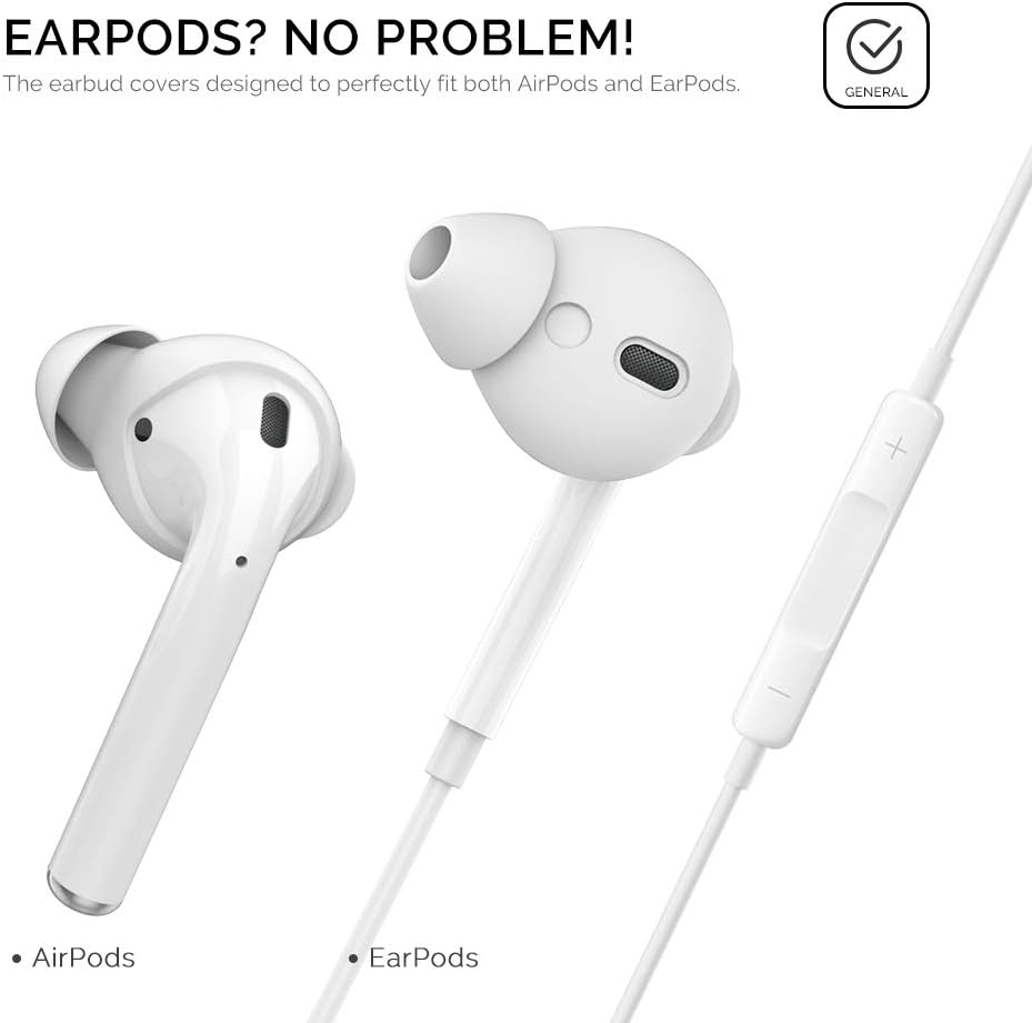 AhaStyle 3 Pairs Ear Tips Silicone Earbuds Cover [Not Fit in The Charging Case] Compatible with AirPods(3 Pairs Large, White)