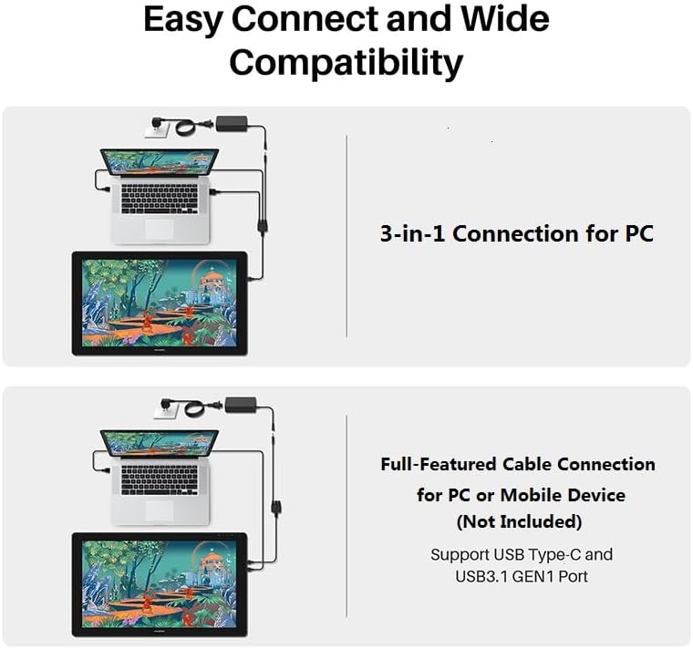 HUION Kamvas 24 QHD Drawing Tablet with Screen, 2.5K Graphics Art Tablet, 23.8inch Drawing Monitor USB-C Connection for Artist, Work with Mac, Windows, Linux, Android