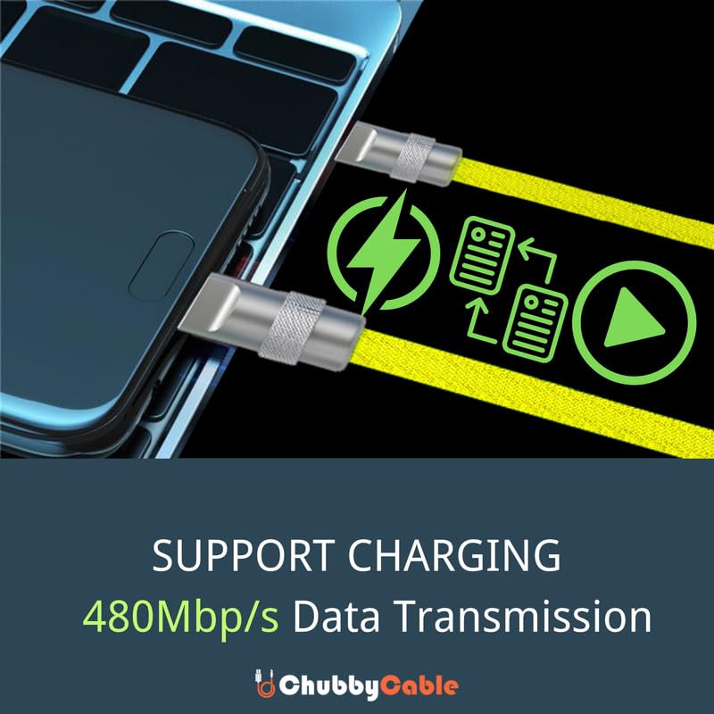 Chubbycable Colorblock Chubby - Spring Braided Silicone Charge Cable, Coiled USB C Cable, 2.29FT-3.6FT, Fast Charging, Purple+Green, Type-C to Type-C, Car & Desktop