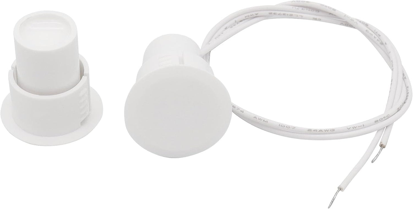 2PCS Recessed Wired Security Window Door Contact Sensor, Normally Closed NC, Door Alarm Magnetic Reed Switch with 2 Wire, ABS White, RC-36