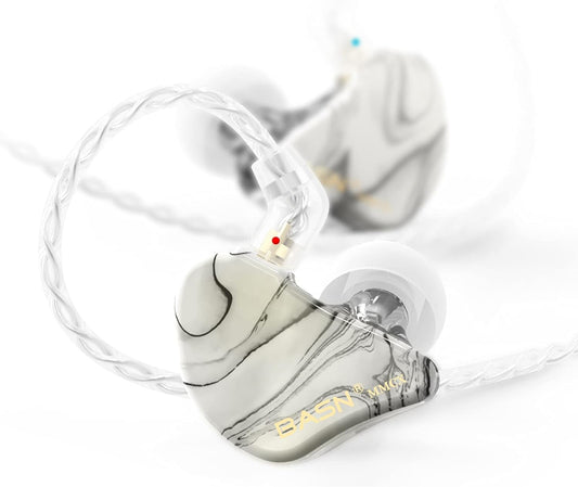 BASN MMCX Triple Driver in-Ear Monitors with Rich Bass, HiFi Stereo IEM Earphones with Upgraded Detachable Cables for Audiophiles Musicians (Porcelain White)