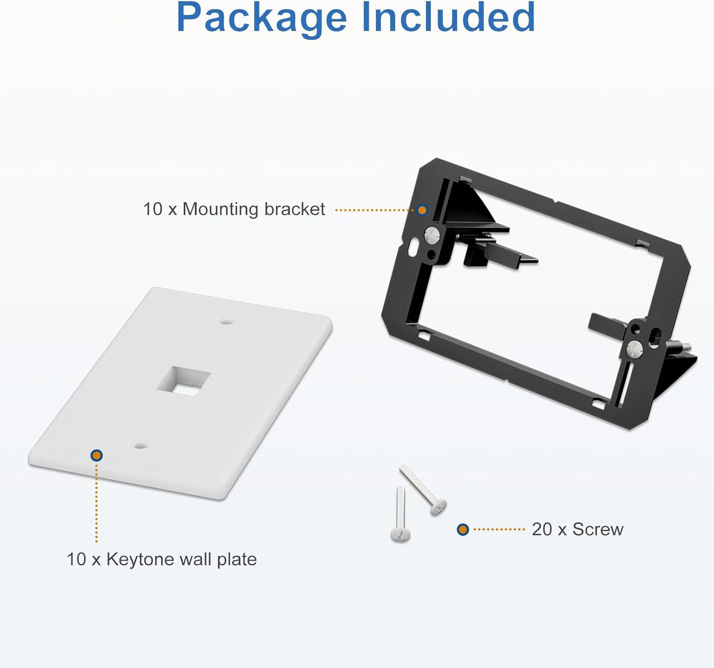 FGB 1-Port Keystone Wall Plate, with Low Voltage Mounting Bracket, with Single Gang Decorator Wall for RJ45, HDMI, and Coax Keystone Inserts, White, 10-Pack