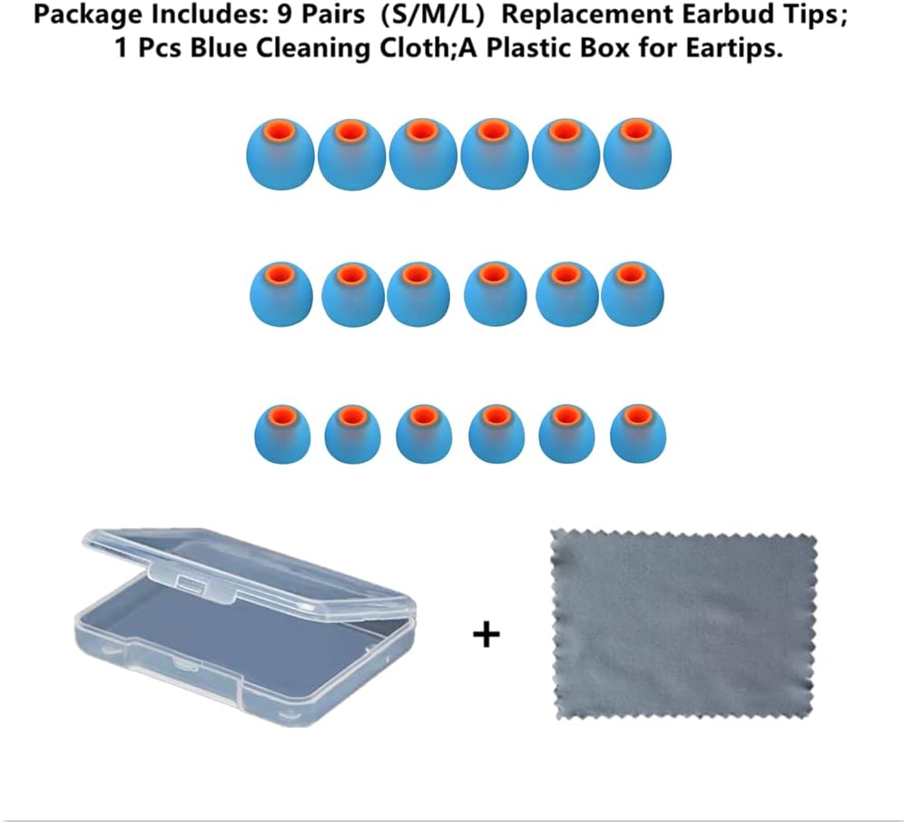 Earbuds Replacement Tips Silicone Earbud Tips Ear Bud Replacement Pieces Ear Gels Fit for Inner Hole from 3.8mm - 5.1mm Earphones 9 Pairs S/M/L Blue-Orange