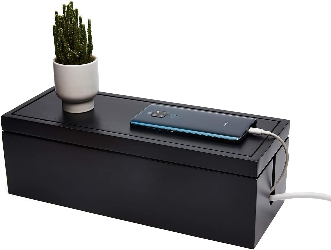 Changsuo Cable Management Box Wooden Cord Organizer Box for Extension Cord Power Stripe Surge Protector Wire Management Concealer Organizer Cover Hider for Desktop Home Office Kitchen (Black)