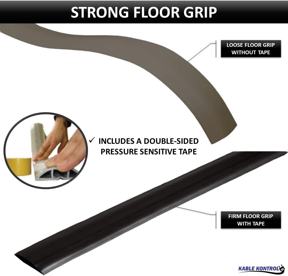 Kable Kontrol Floor Cord Cover kit - 6 Feet Long Tan Plastic Cable Protector, Hides Cords and Conceals Wires, for Extension Cord Cable Management, Channel Size 0.75” W x 0.43” H