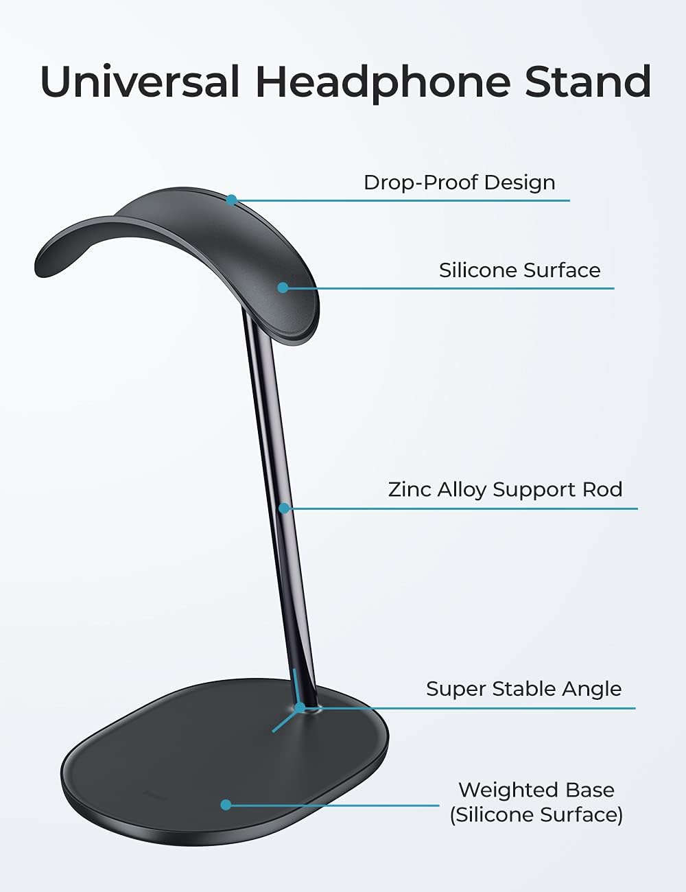 BENKS Desktop Headphone Stand Universal Headset Holder Hanger Mount with Protective Silicone Pad, Gaming Headset Accessories, Compatible with AirPods Max, Beats, Bose, Sony and so on(Black)