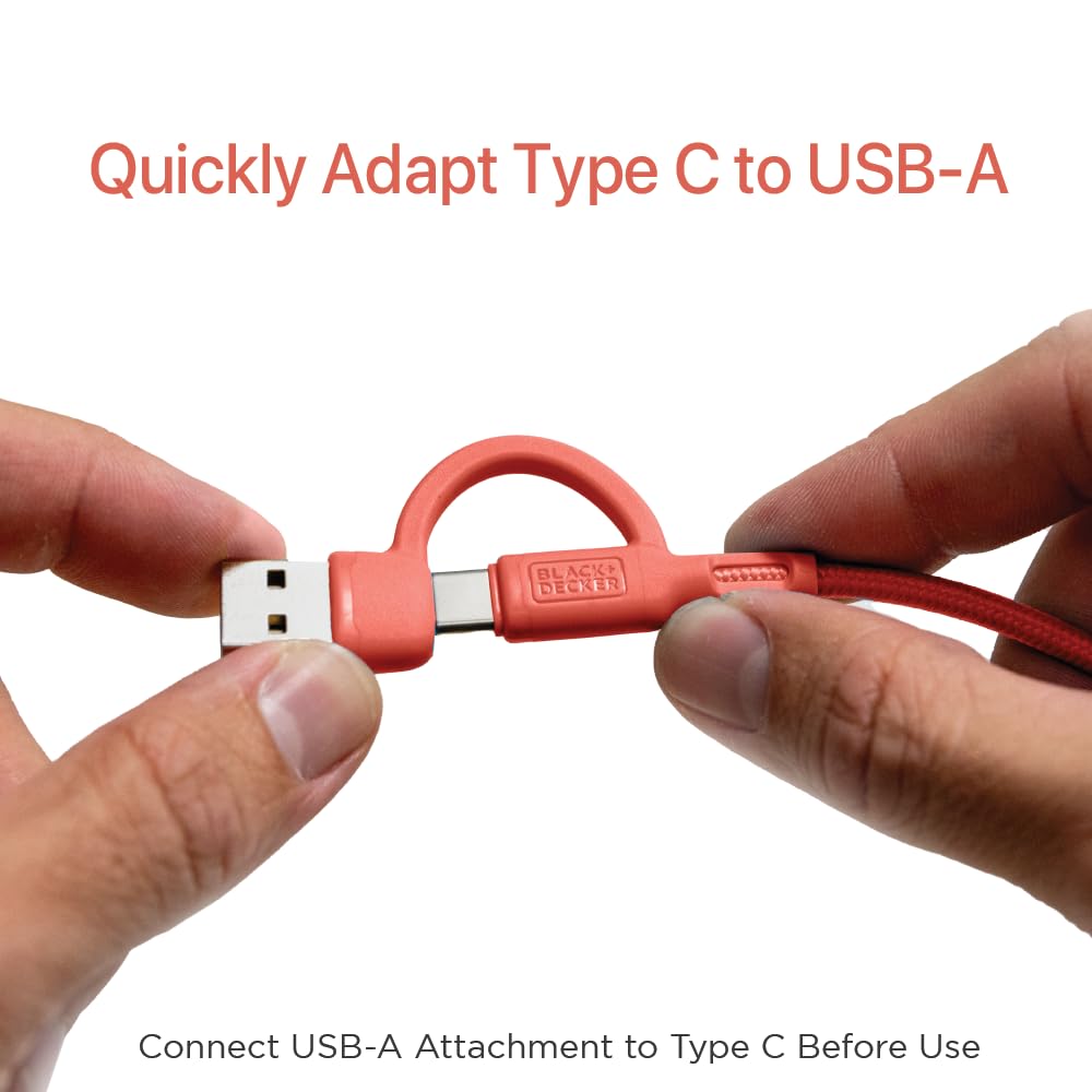 BLACK+DECKER USB C Multi Charging Cable, Fast Multi Charger Cable w/Adapter, Braided 2 in 1 Multiple USB Cable, Universal Charging Cord w/Type C/USB Adapter for iPhone 16 15/Samsung/LG/Tablets/More