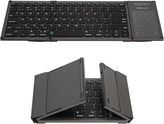 DeLUX Full Size Folding Keyboard 78 Keys, Wireless Bluetooth Keyboard with 2-in-1 Touchpad, Portable Travel Multi-Device and Multi-System (KF17)