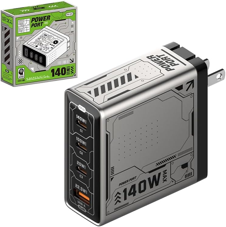 Mfish 140W USB C Charger, 4-Port GaN Charger Block, Foldable Fast Laptop Charger Power Adapter for MacBook Pro/Air, iPad Pro, iPhone 16 Pro, Galaxy S25/S24, Steam Deck, Google Pixelbook, and Tablet