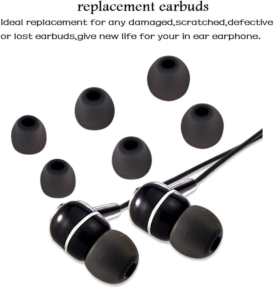 Earbud Tips Replacement Earbud Tips Ear Bud Replacement Pieces Silicone Soft and Comfortable Fit for Inner Hole from 3.8mm - 5.1mm Earphones 9 Pairs S/M/L Gray-Black