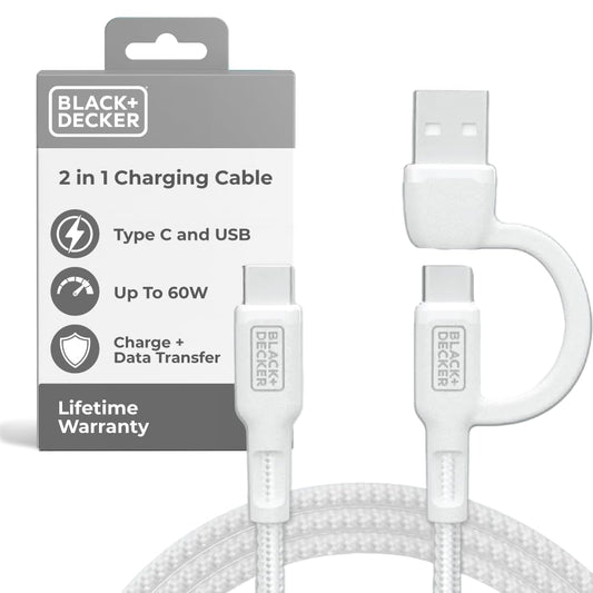 BLACK+DECKER USB C Multi Charging Cable, Fast Multi Charger Cable w/Adapter, Braided 2 in 1 Multiple USB Cable, Universal Charging Cord w/Type C/USB Adapter for iPhone 16 15/Samsung/LG/Tablets/More