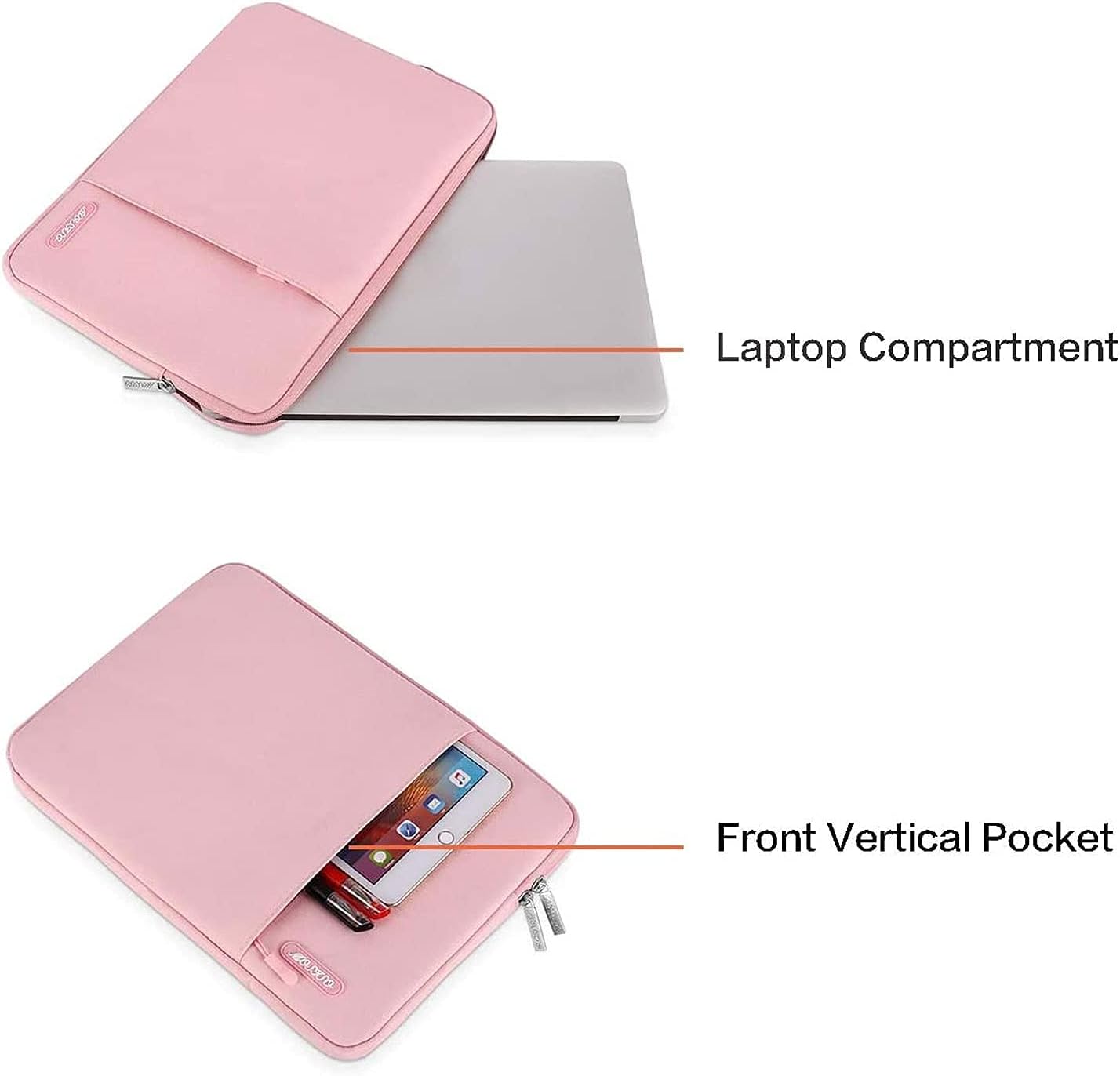 MOSISO Laptop Case 13.3 inch, 13-13.3 inch Laptop Sleeve Compatible with MacBook Air/Pro 13 / Pro 14, HP Dell ASUS Lenovo Notebook, Polyester Vertical Computer Sleeve Bag with Pocket, Pink