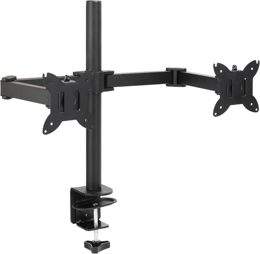 Amazon Basics Adjustable Dual Computer Monitor Arm Mount, Holds up to 32" Monitors, Black