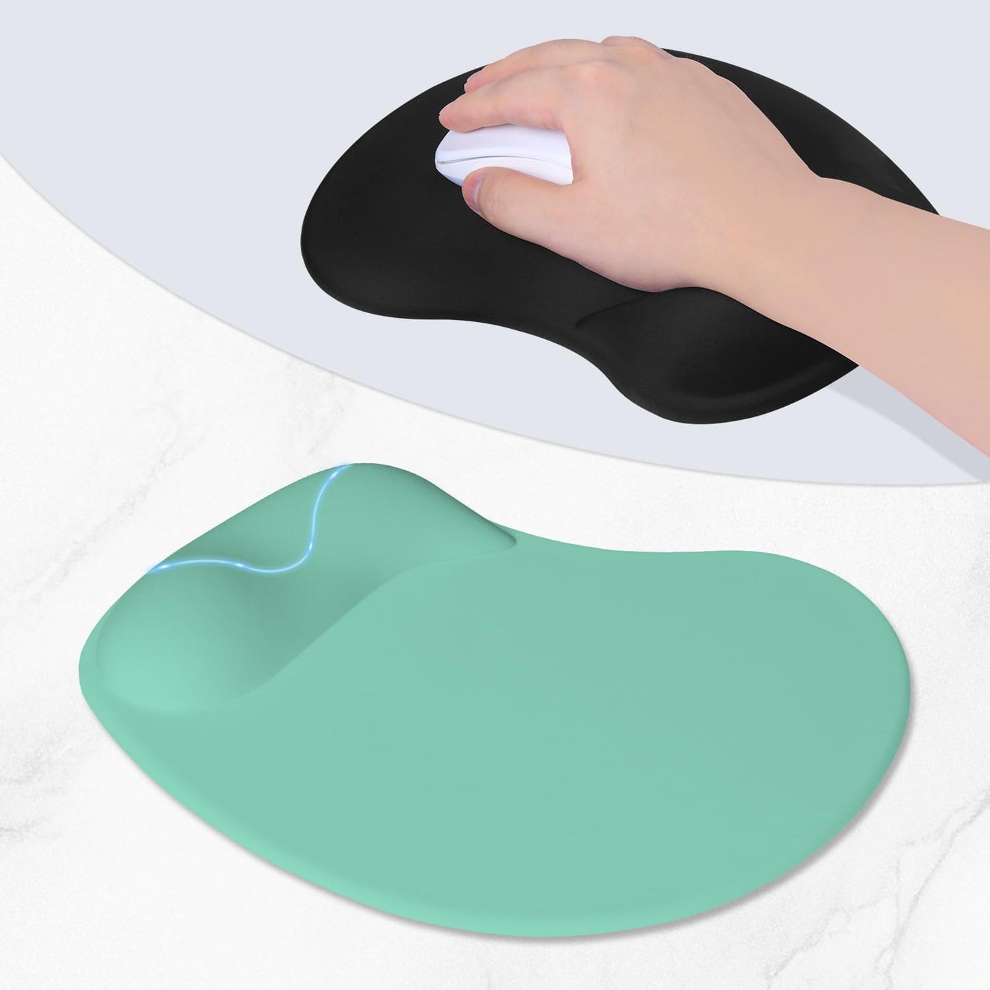 ITNRSIIET Ergonomic Mouse Pad, Cushioned Gel Wrist Rest, Non-Slip Base, Smooth Surface, Compatible with All Mice for Office & Gaming, Desk Accessory, 9.5 x 8.2 inch, Mint Green