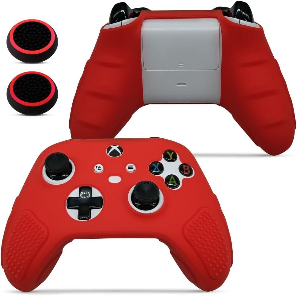 for Xbox Controller Series X/S (2024/2023) Silicone Protective Cover, Soft Skin Xbox Controller Accessories, Anti-Slip Cover with 2 Joystick Caps (Red)
