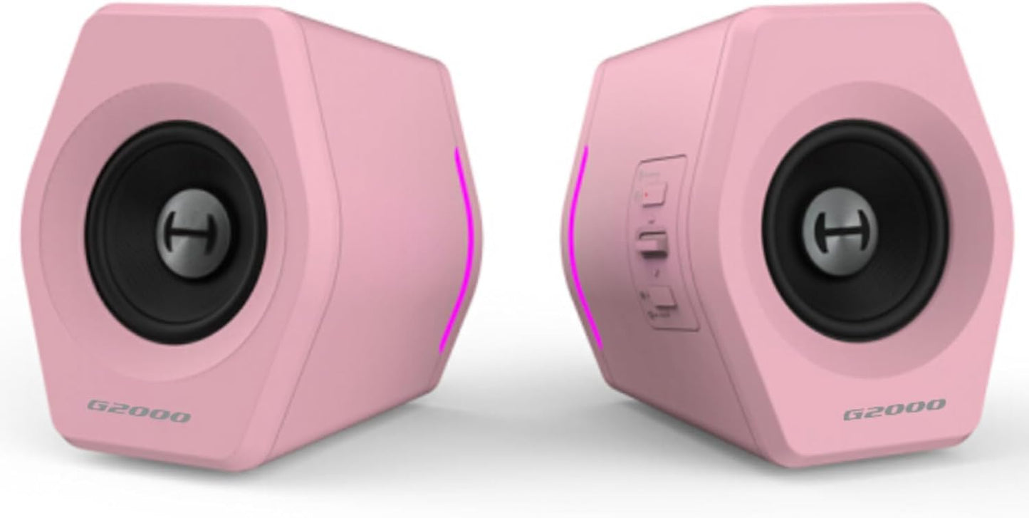 Edifier Hecate RGB Gaming Speakers, 32W Peak Power, Bluetooth 5.1, Game/Movie/Music Modes, 12 RGB Lighting Effects, Compact Design for PC/PS4/Desktop - Pink
