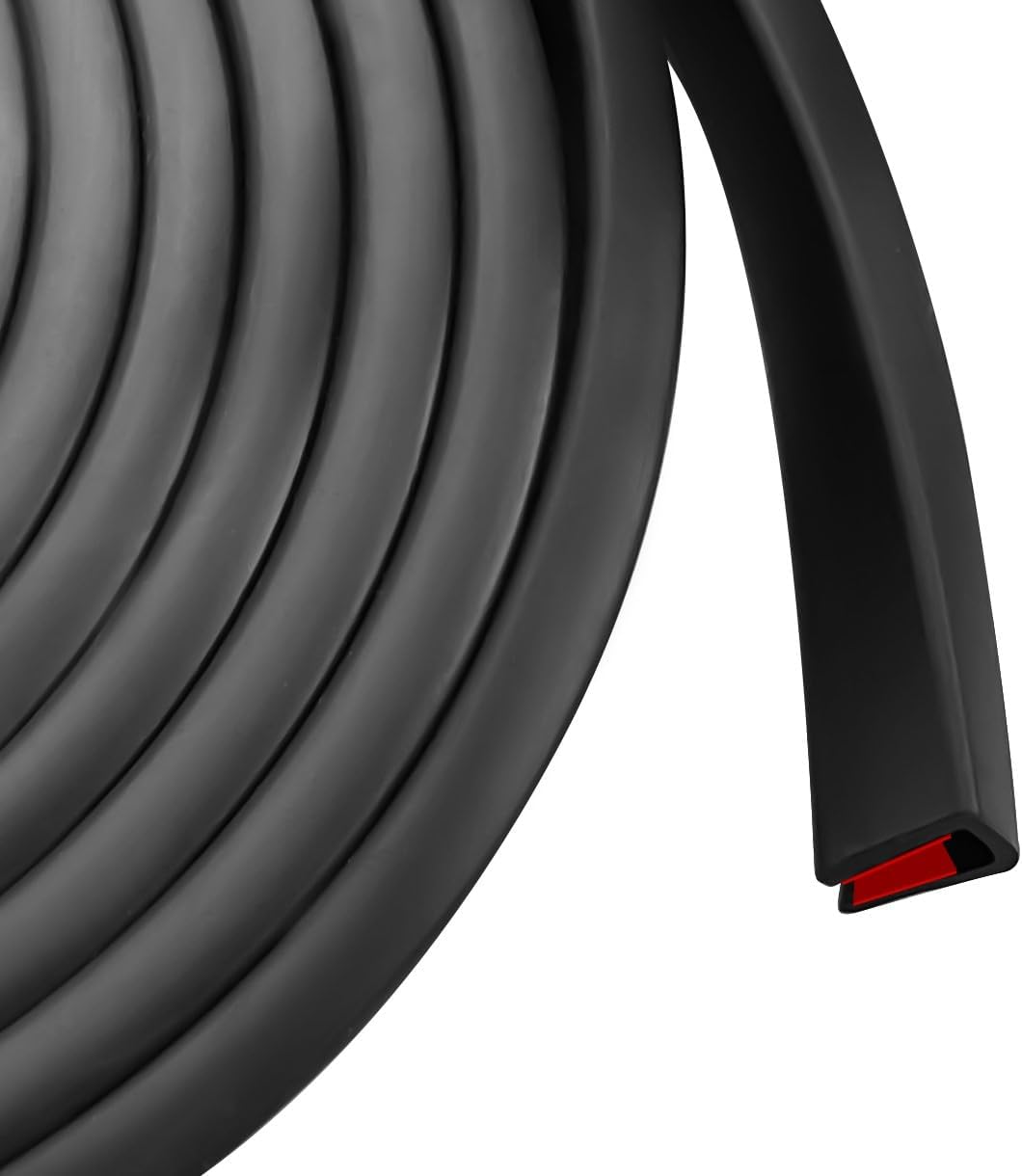 Edge Trim, 3/16" Rubber Edge Trim, Flexible Self Adhesive U Channel Edge Protector for Glass, Mirror, Plywood, Steel Panel Sharp Edges, Peel and Stick Plastic Trim, Black Color, 20Ft