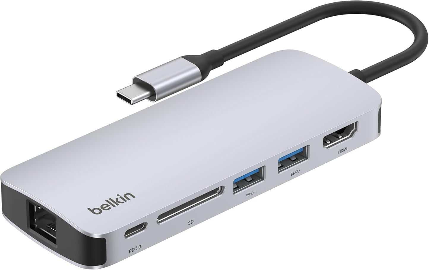 Belkin USB-C Hub - 6-in-1 Multi-Port Adapter Dock with 4K HDMI, USB-C 100W PD Pass-Through Charging, 2X USB-A Ports, Gigabit Ethernet Ports, and SD Slot for MacBook Pro, Air, iPad, Pro, XPS and More