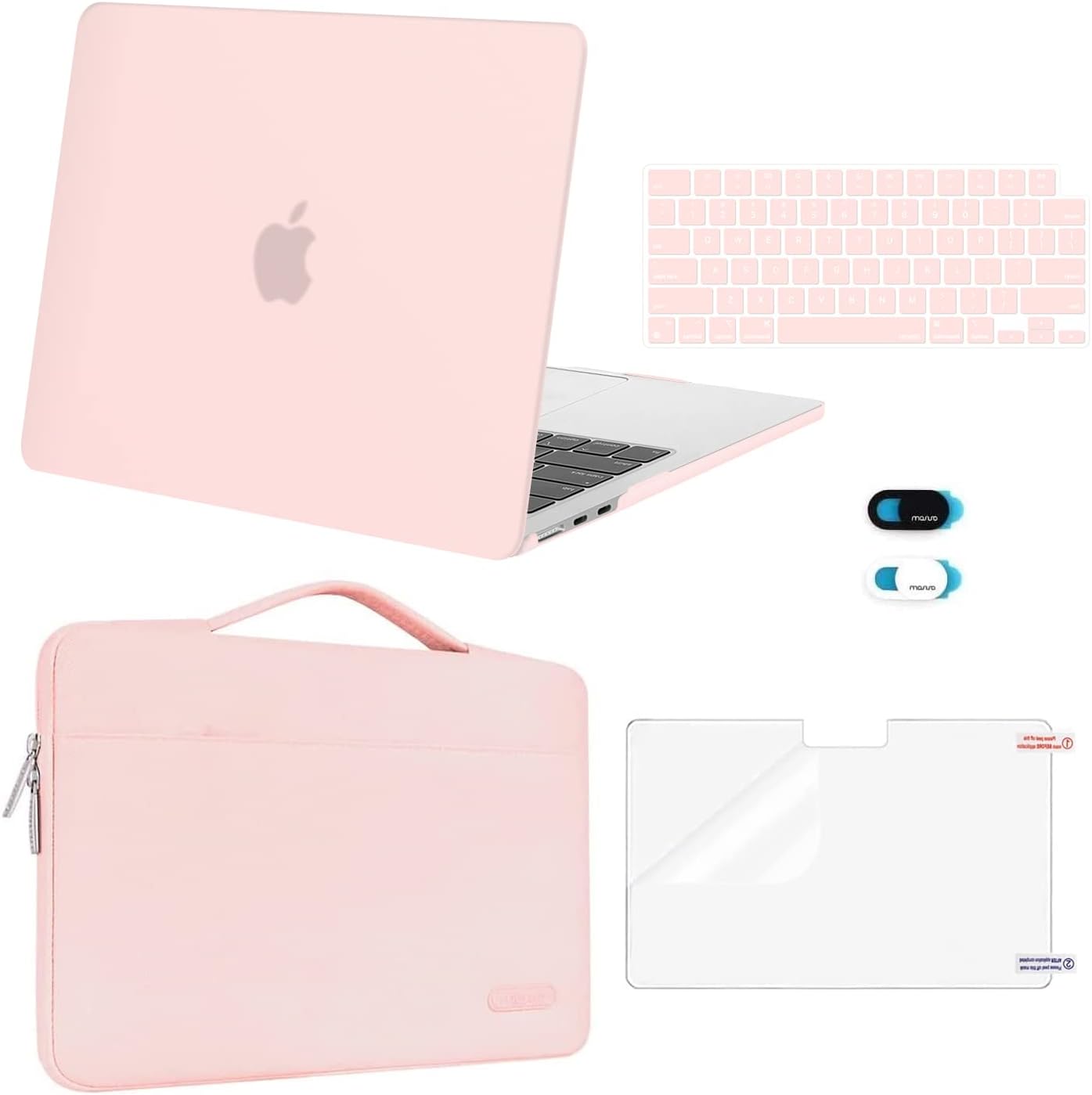 MOSISO Compatible with MacBook Air 13 inch Case 2025 2024 2023 2022 M4 A3240 M3 A3113 M2 A2681, Hard Shell&Sleeve Bag&Keyboard Skin&Webcam Cover&Screen Film for MacBook Air 13.6 inch, Chalk Pink
