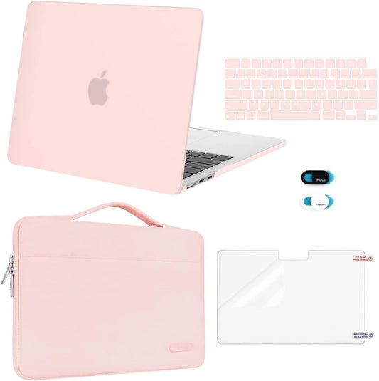 MOSISO Compatible with MacBook Air 13 inch Case 2025 2024 2023 2022 M4 A3240 M3 A3113 M2 A2681, Hard Shell&Sleeve Bag&Keyboard Skin&Webcam Cover&Screen Film for MacBook Air 13.6 inch, Chalk Pink
