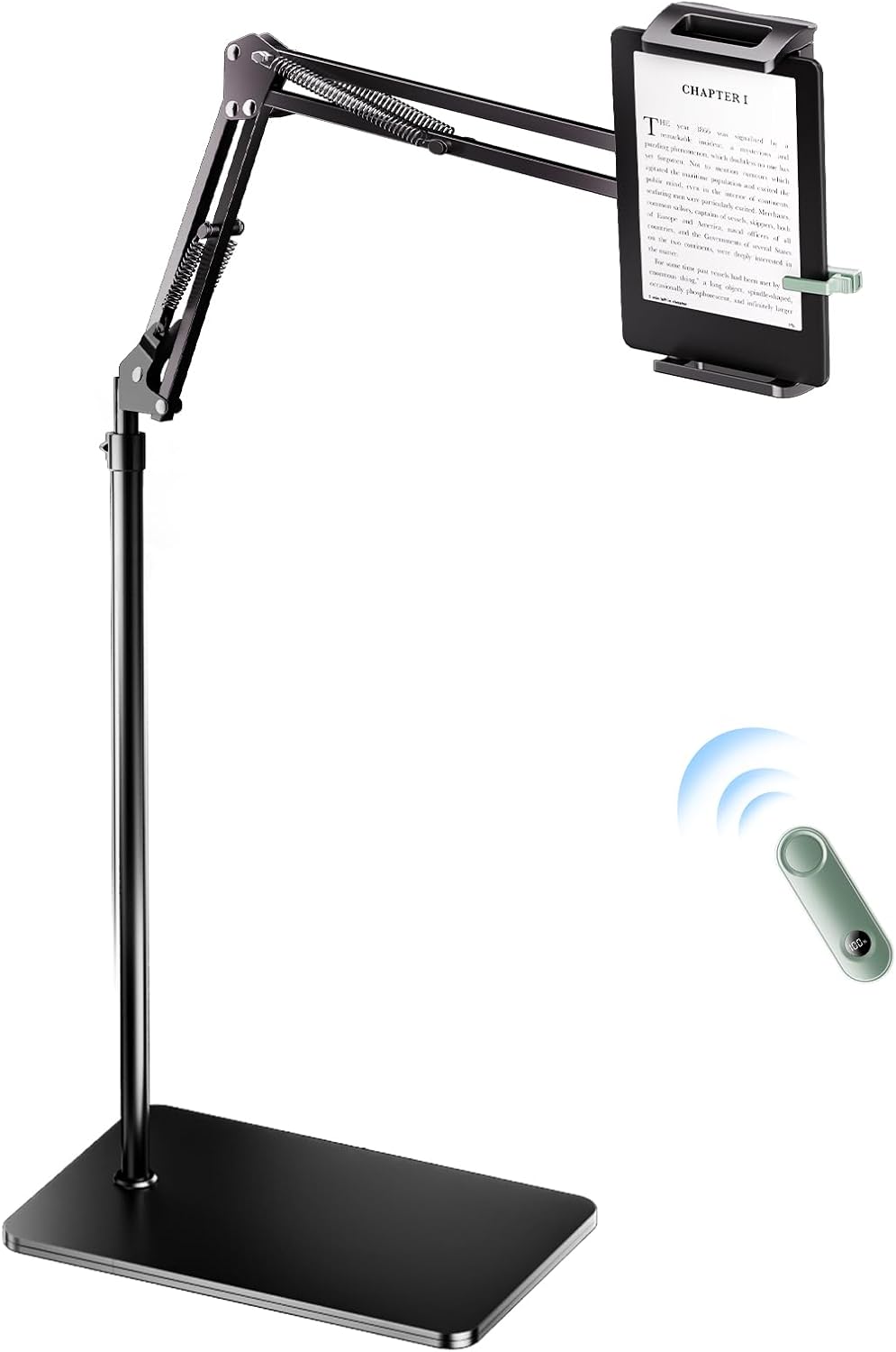Floor Stand for Kindle with Remote Page Turner, Holder Stand for Reading in Bed with Clicker – for Kindle Paperwhite, Oasis,Tablet, iPhone and More 4.7-11 inch,Green Remote