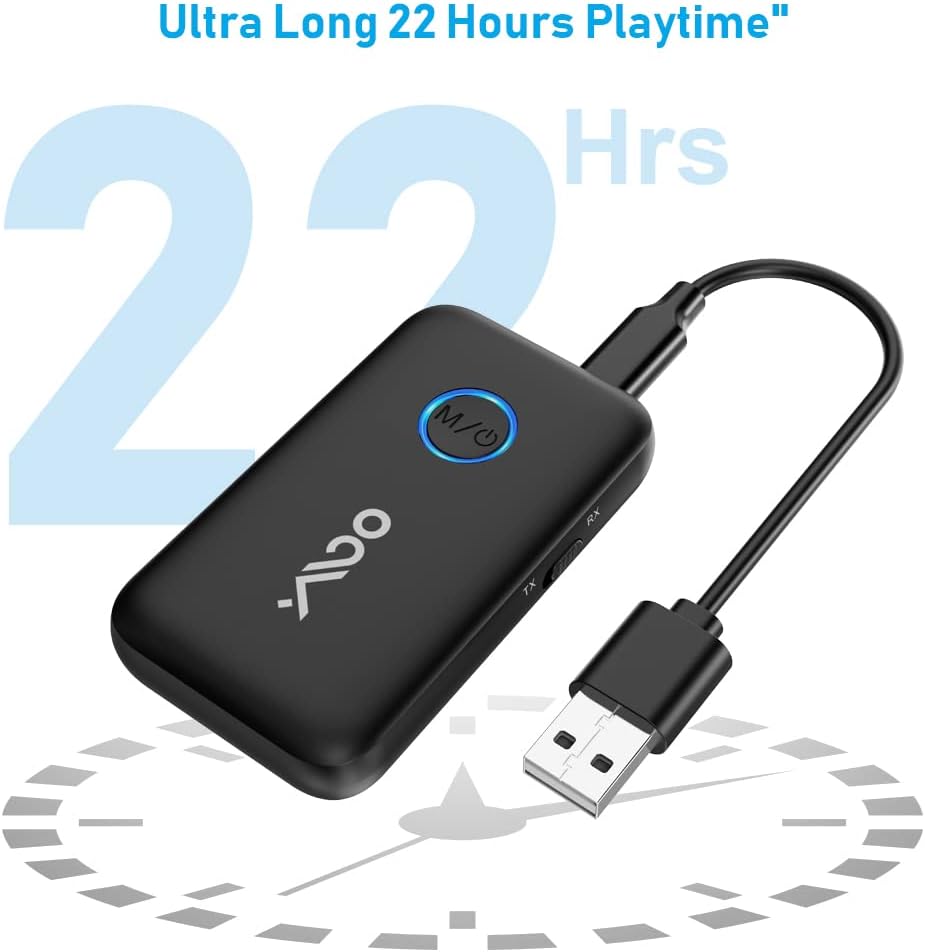 YMOO Bluetooth 5.3 Transmitter Receiver for TV/Airplane, Supports 2 Headphones/Speaker with AptX Adaptive & Low Latency, 3.5mm Jack Aux HiFi Stereo Wireless Audio Adapter for Flight, Travel, Planes