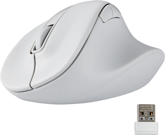 ELECOM Wireless Ergonomic Shape Mouse, 2.4GHz with Mini USB Receiver, Silent Click, Right Hand 2000DPI, 5 Buttons, Optocal Sensor, Compatible with PC, Mac, Laptop, EX-G, Lsize White (M-XGL30DBSKWH)