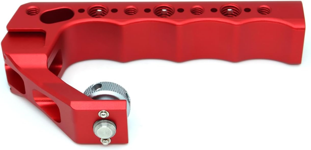 Universal Top Handle with 3/8" Screw Locating Pins for DSLR Camera Cage, with 3 Cold Shoe Adapters to Mount DSLR Camera with Microphone/LED Light/Monitor (Red with 3/8" Screw)