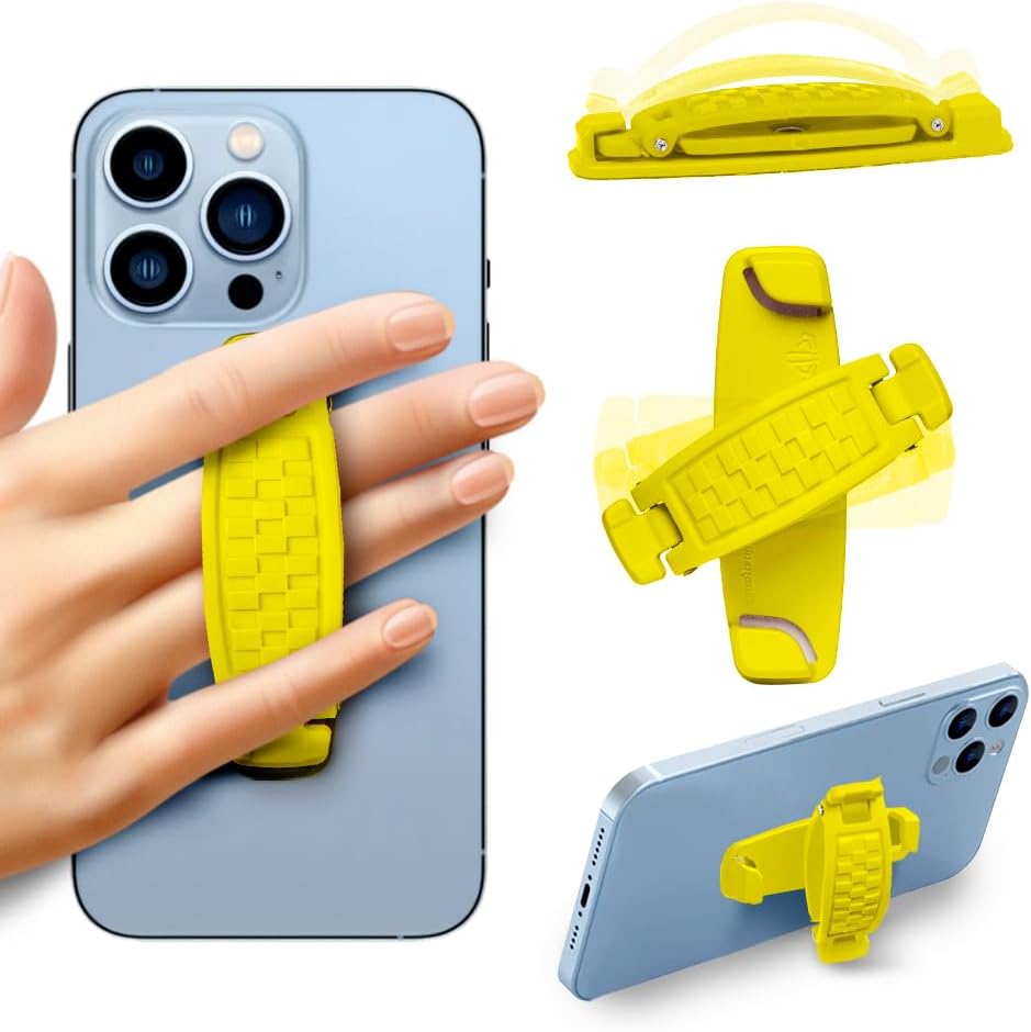 360 Rotating Phone Grip - Phone Holder for Hand - Phone Grips for Back of Phone & Pop Cell Phone Accessories for iPhone, Smartphones & Kindle Tablets (Yellow)