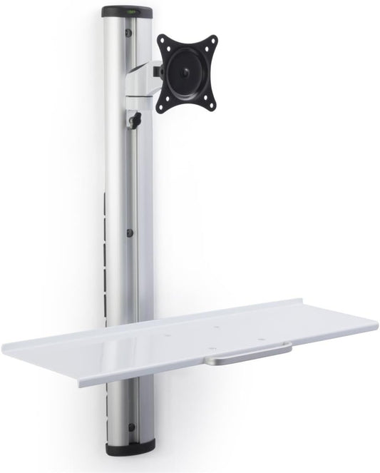 Displays2go Adjustable Monitor Display for Wall Mounting, Adjustable Height, Aluminum Build – Silver, White (VMSSWWM27)