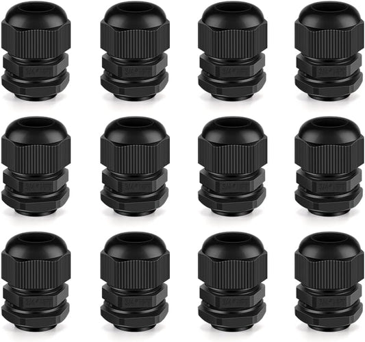 Cable Gland 12 Pack 3/4" NPT Waterproof Adjustable Connector Strain Relief Cord Connectors Joints Nylon with Gaskets…